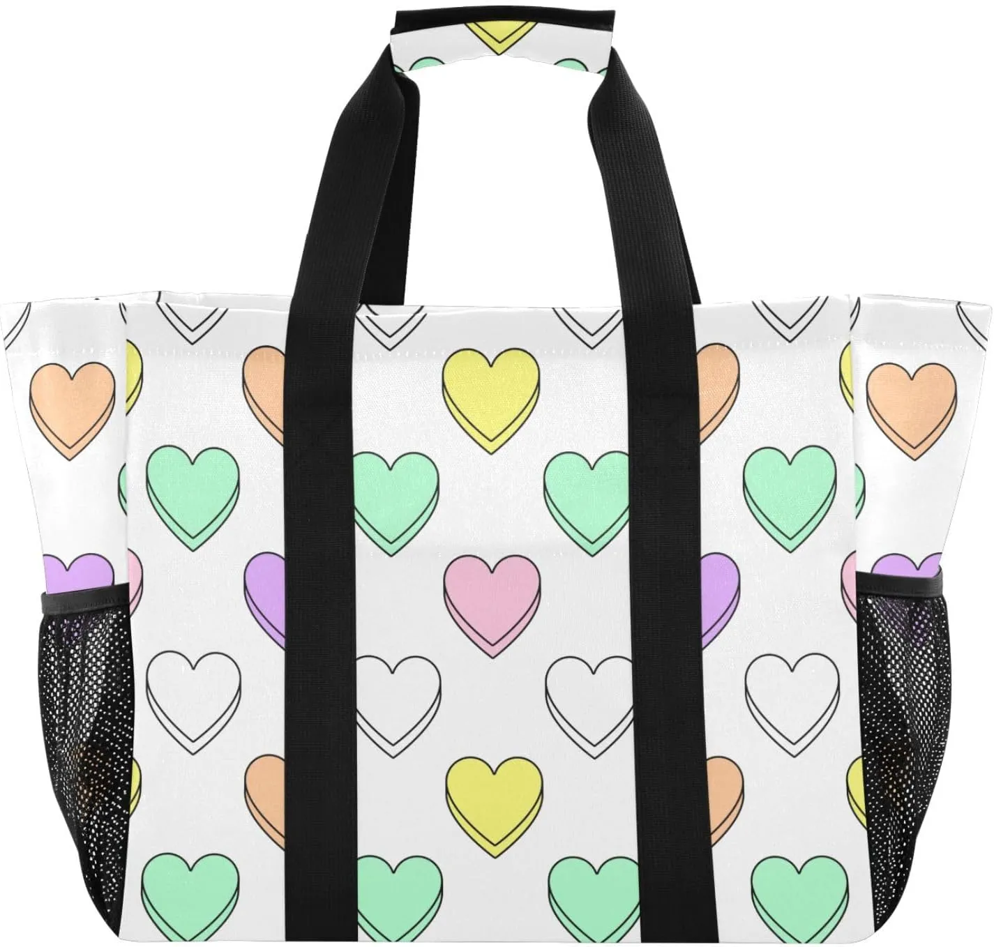 susiyo Colorful Heart Pattern Reusable Grocery Tote Bag Collapsible Canvas Beach Bag Large Travel Bags for Hiking Trip Pool