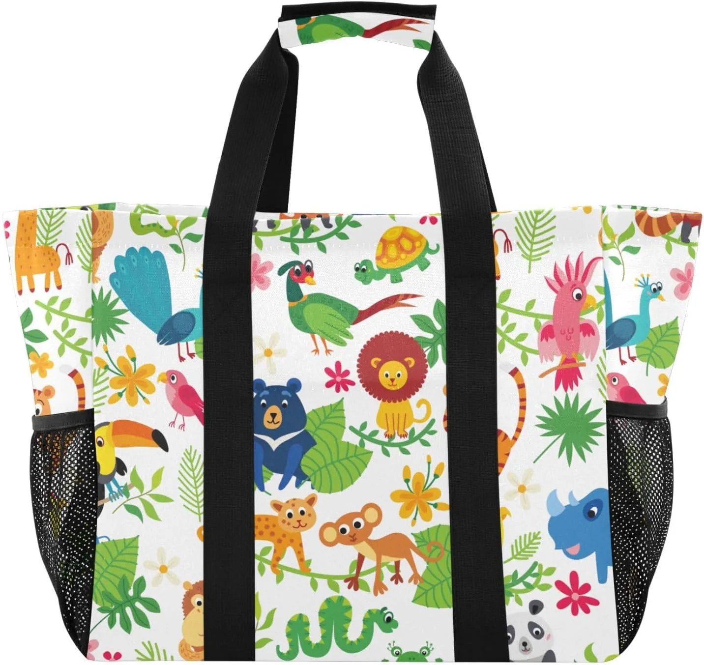 susiyo Cute Animal Birds in Jungle Reusable Grocery Tote Bag Collapsible Canvas Beach Bag Large Travel Bags for Hiking Trip Pool
