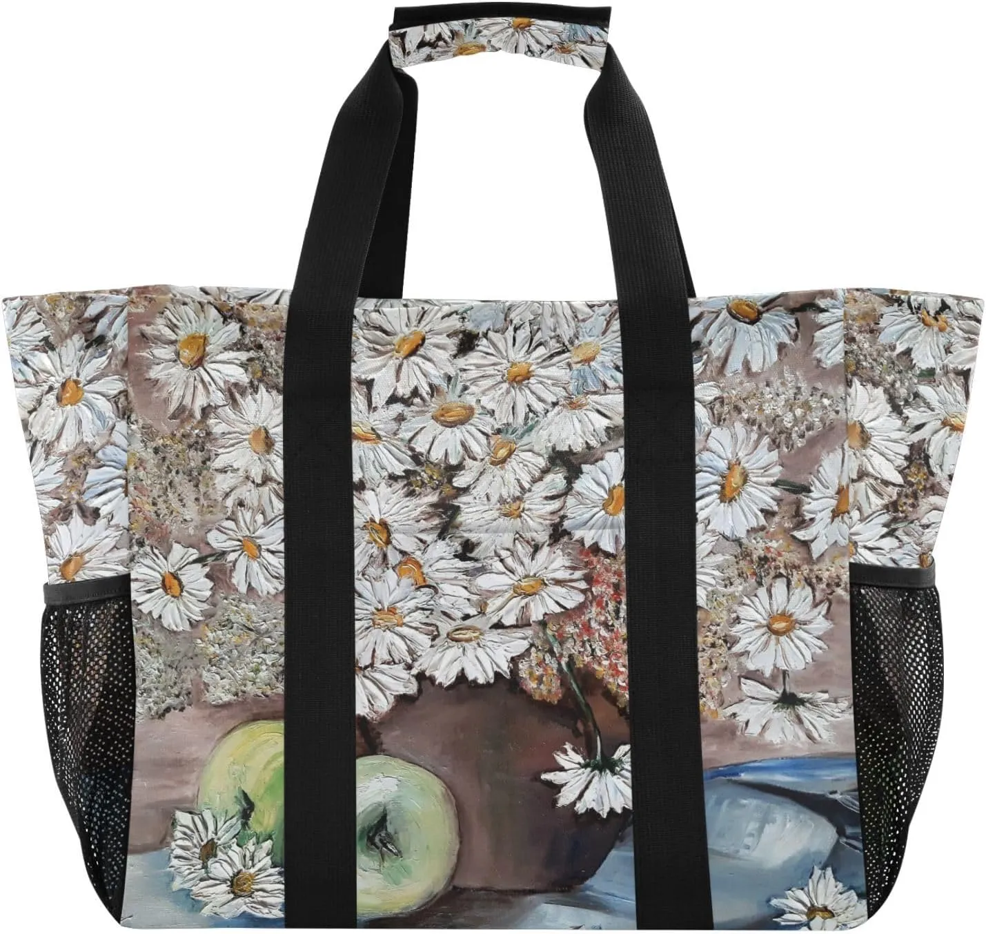 susiyo Daisies Flowes in A Vase Reusable Grocery Tote Bag Collapsible Canvas Beach Bag Large Travel Bags for Hiking Trip Pool