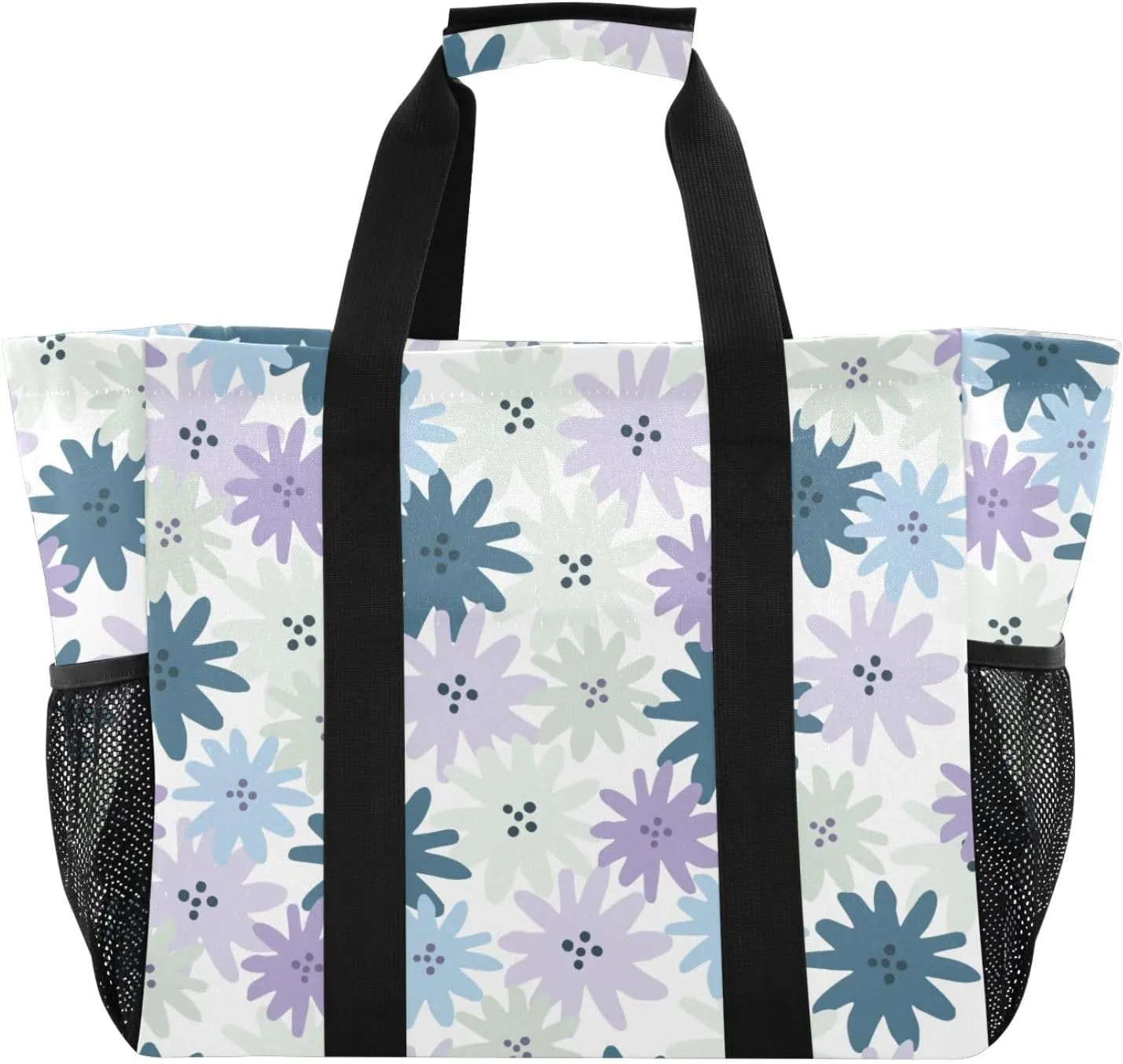 susiyo Doodle Style Chamomiles Floral Reusable Grocery Tote Bag Collapsible Canvas Beach Bag Large Travel Bags for Hiking Trip Pool