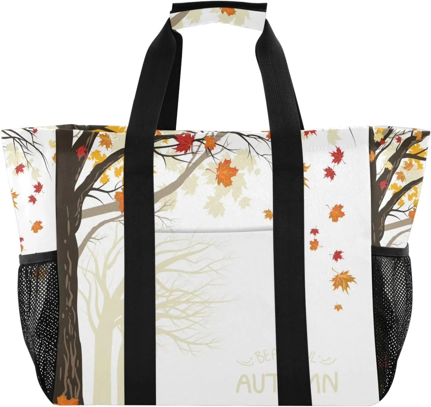 susiyo Fall Tree Falling Leaves Reusable Grocery Tote Bag Collapsible Canvas Beach Bag Large Travel Bags for Hiking Trip Pool