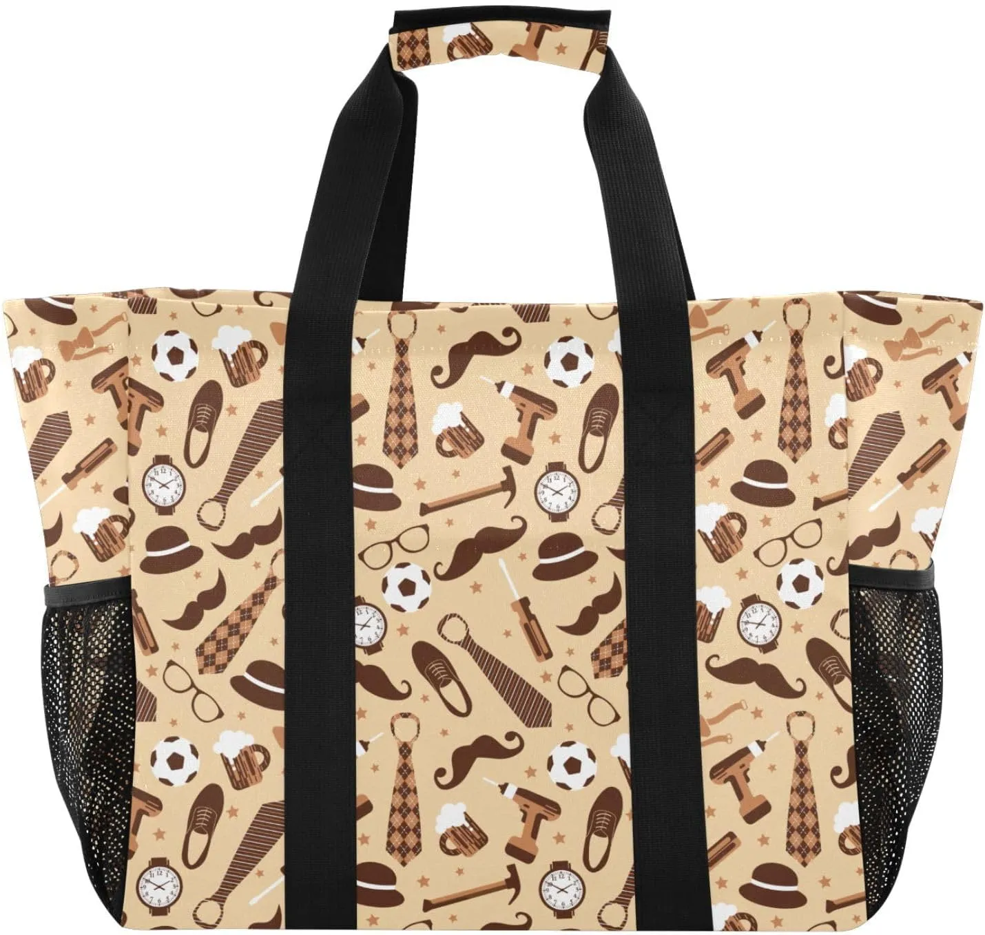 susiyo Fathers Day Tie Moustache Soccer Reusable Grocery Tote Bag Collapsible Canvas Beach Bag Large Travel Bags for Hiking Trip Pool
