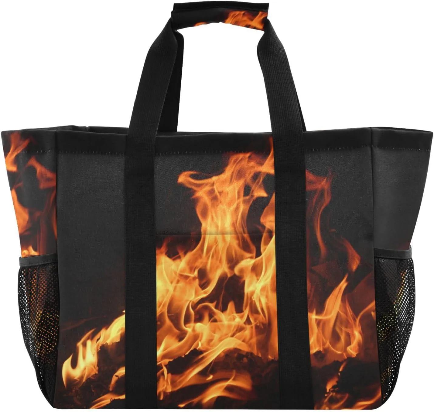 susiyo Fire Flame Reusable Grocery Tote Bag Collapsible Canvas Beach Bag Large Travel Bags for Hiking Trip Pool