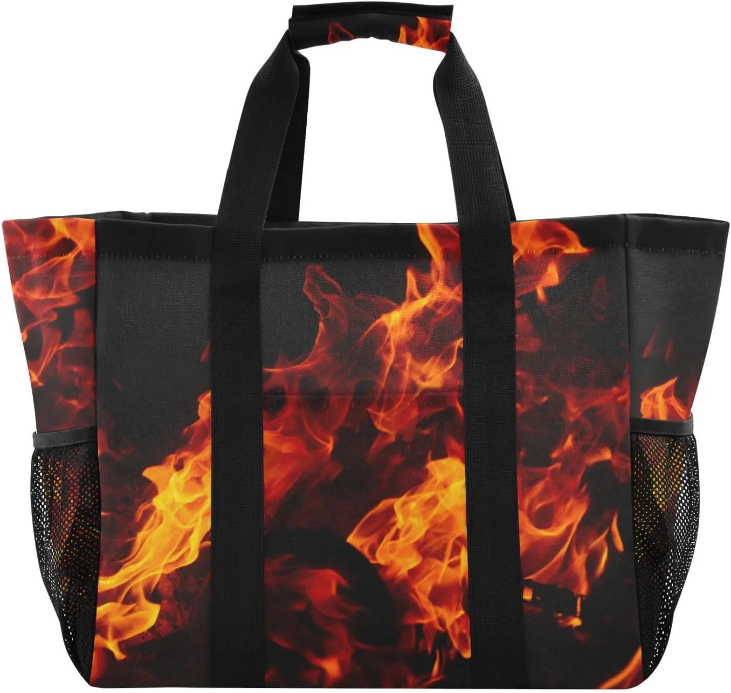 susiyo Fire Flame Texture Reusable Grocery Tote Bag Collapsible Canvas Beach Bag Large Travel Bags for Hiking Trip Pool