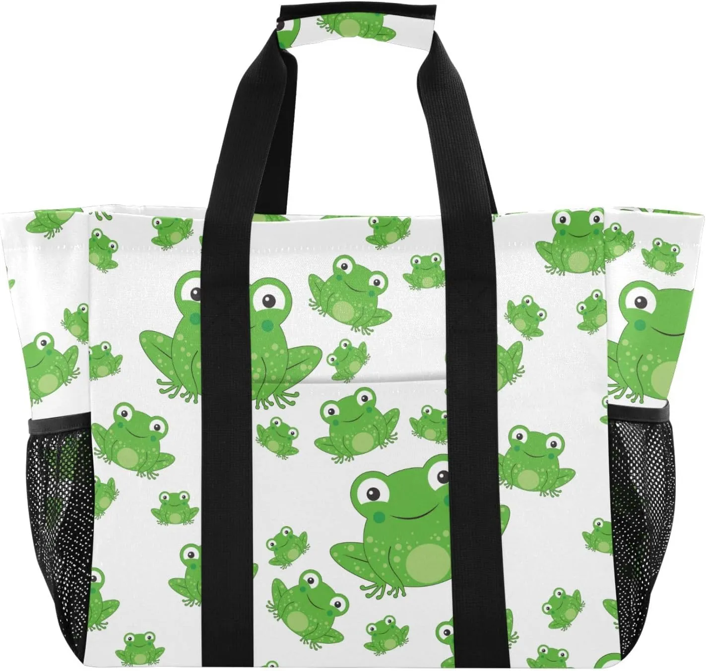 susiyo Frog Pattern Reusable Grocery Tote Bag Collapsible Canvas Beach Bag Large Travel Bags for Hiking Trip Pool