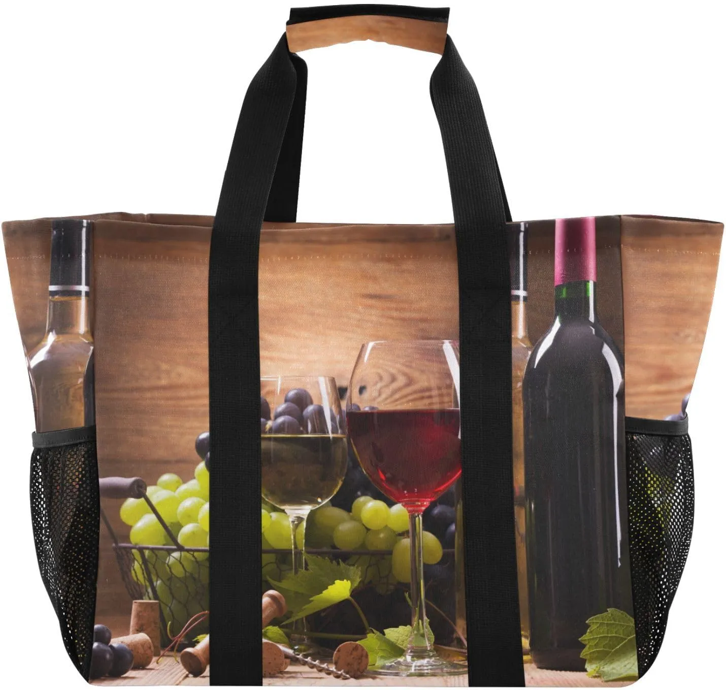 susiyo Glasses Of Red and White Wine Reusable Grocery Tote Bag Collapsible Canvas Beach Bag Large Travel Bags for Hiking Trip Pool