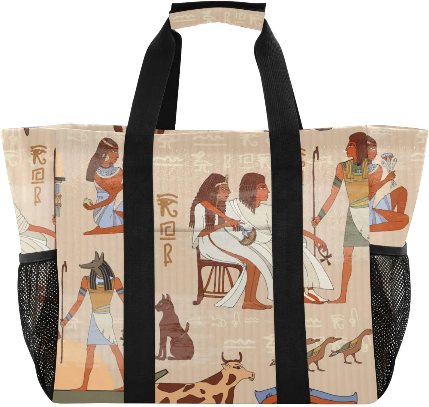 susiyo Grunge Ancient Egypt Pattern Reusable Grocery Tote Bag Collapsible Canvas Beach Bag Large Travel Bags for Hiking Trip Pool