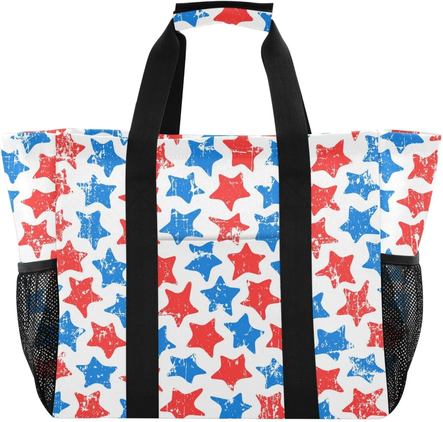 susiyo Grunge Red and Blue Stars Reusable Grocery Tote Bag Collapsible Canvas Beach Bag Large Travel Bags for Hiking Trip Pool