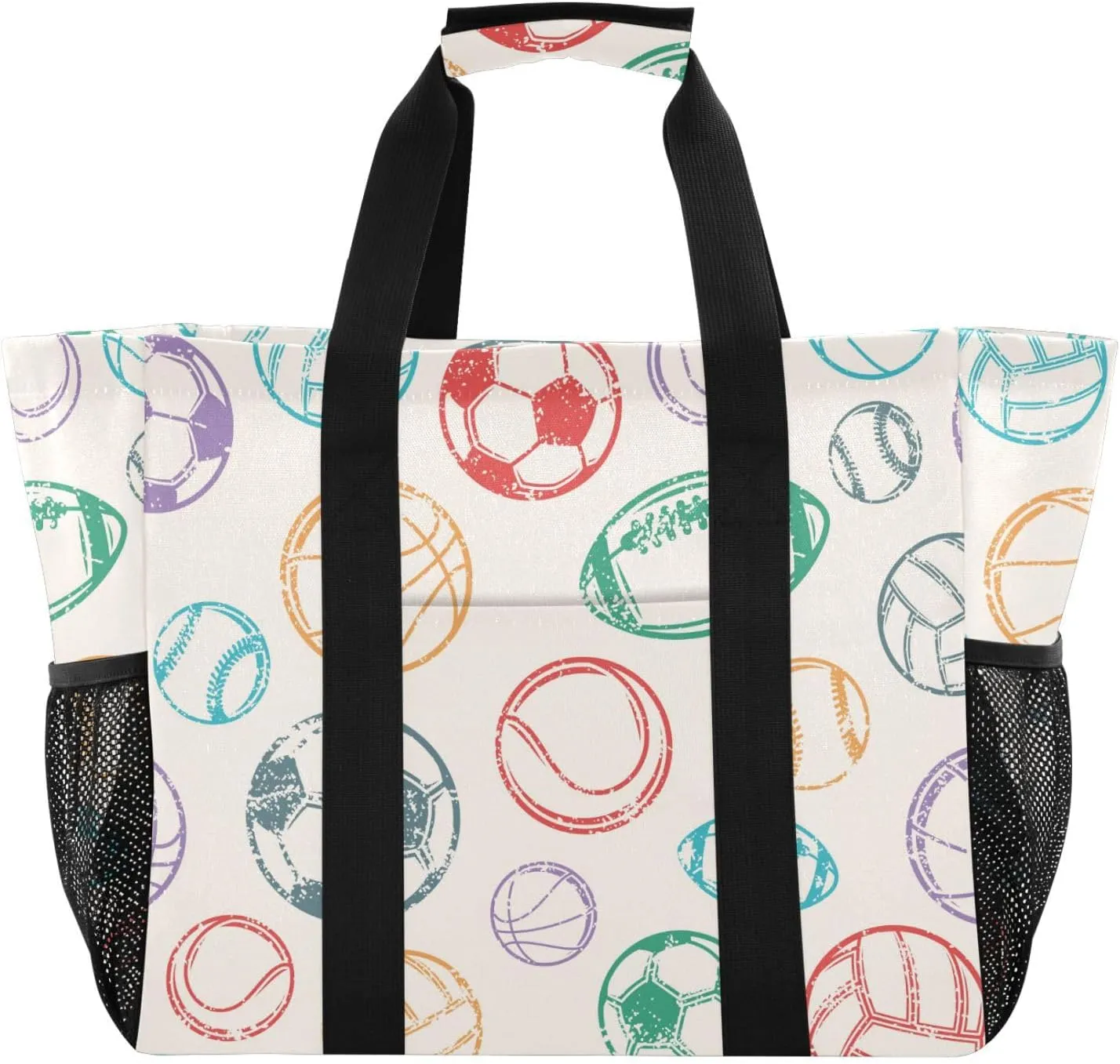 susiyo Grunge Sports Balls Reusable Grocery Tote Bag Collapsible Canvas Beach Bag Large Travel Bags for Hiking Trip Pool
