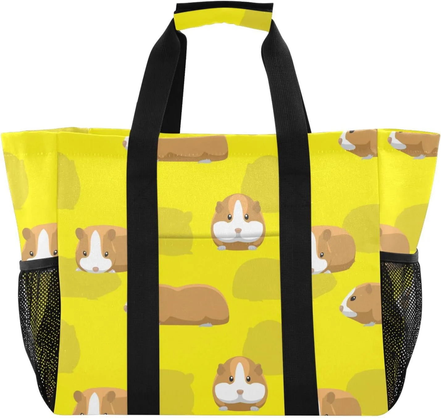 susiyo Guinea Pig Pattern on Yellow Reusable Grocery Tote Bag Collapsible Canvas Beach Bag Large Travel Bags for Hiking Trip Pool