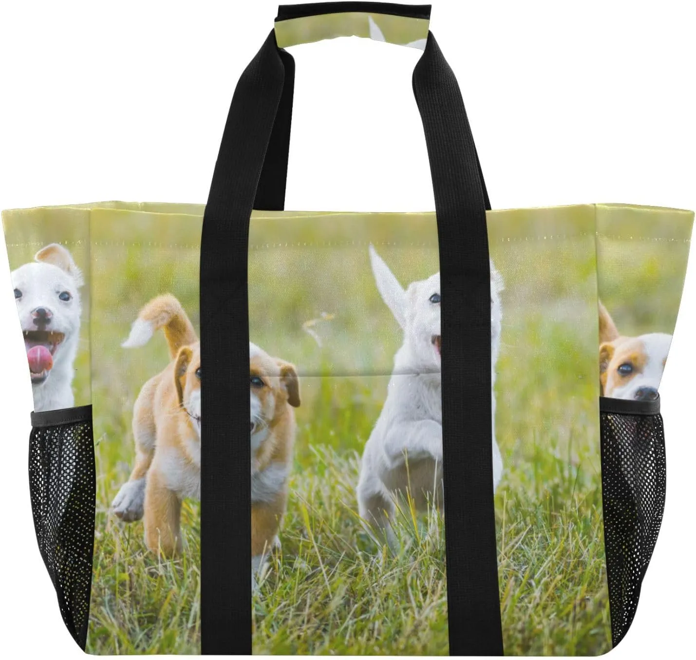 susiyo Happy Dogs Running Reusable Grocery Tote Bag Collapsible Canvas Beach Bag Large Travel Bags for Hiking Trip Pool