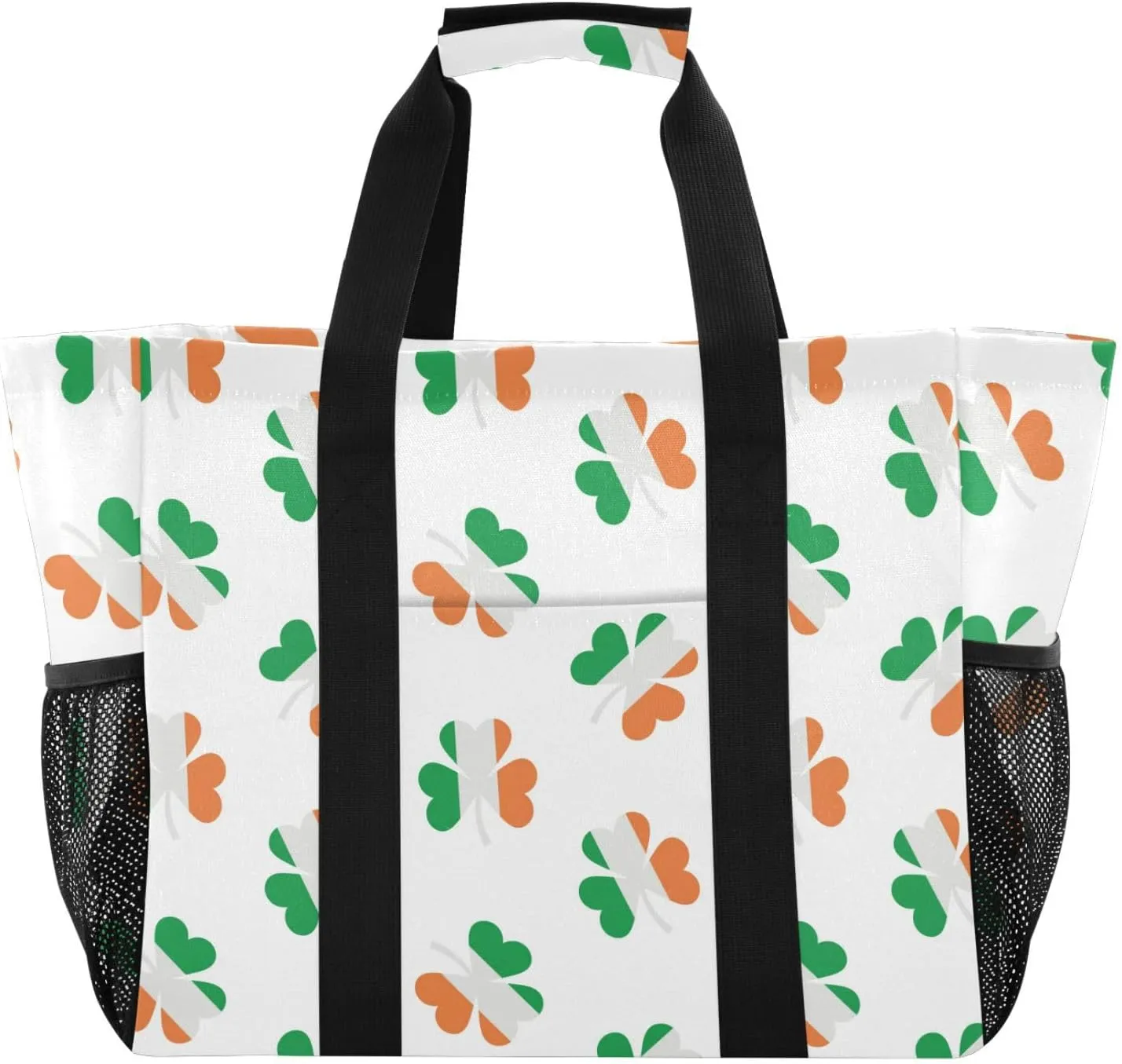 susiyo Ireland Flag Clover Pattern Reusable Grocery Tote Bag Collapsible Canvas Beach Bag Large Travel Bags for Hiking Trip Pool
