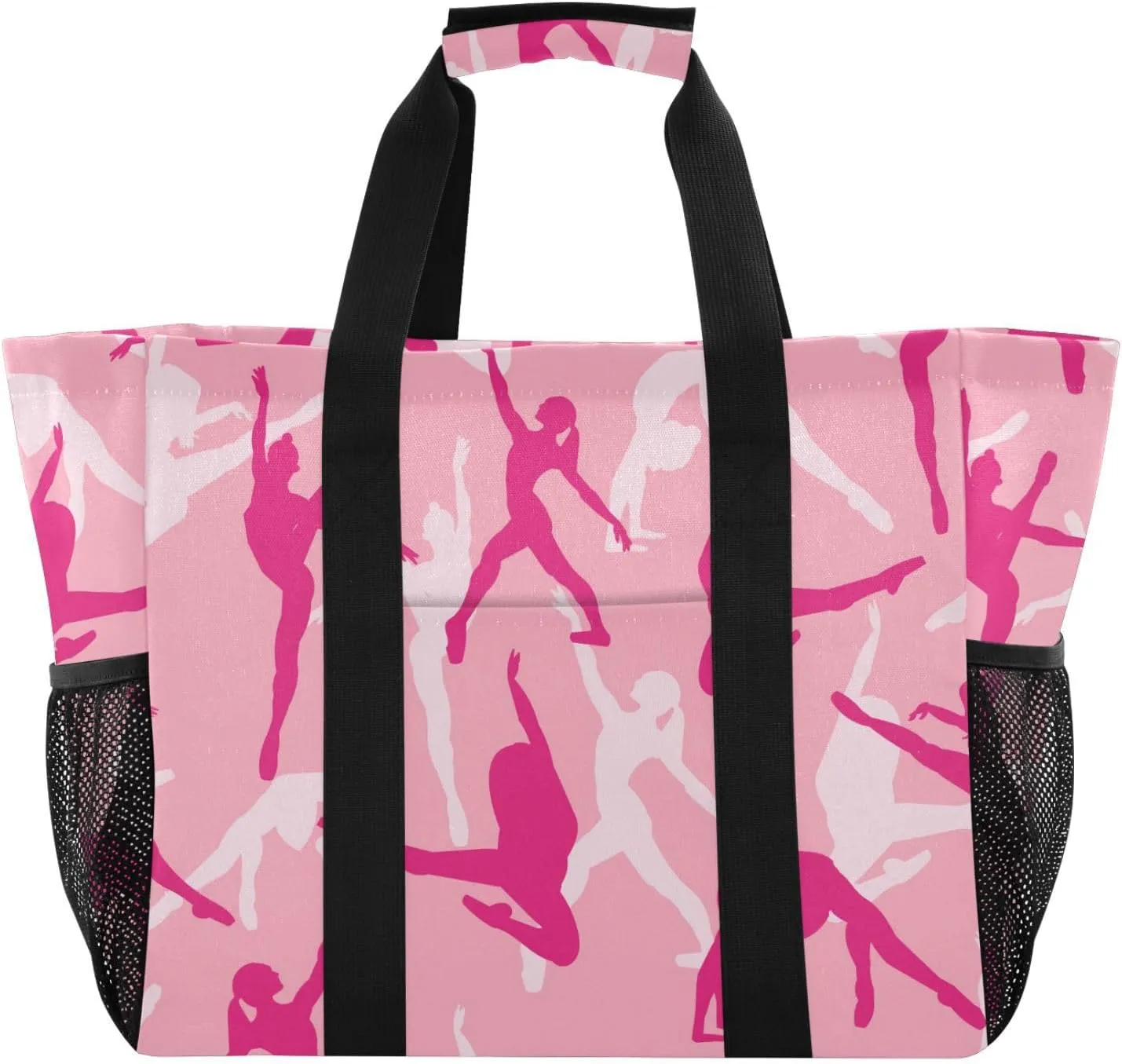 susiyo Pink Dancing Ballerinas Reusable Grocery Tote Bag Collapsible Canvas Beach Bag Large Travel Bags for Hiking Trip Pool