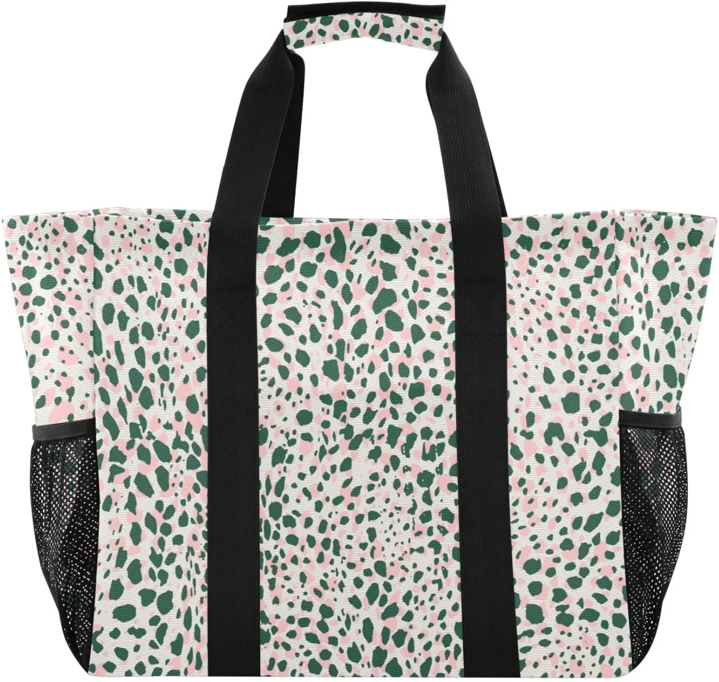 susiyo Pink Green Animal Cheetah Print Reusable Grocery Tote Bag Collapsible Canvas Beach Bag Large Travel Bags for Hiking Trip Pool