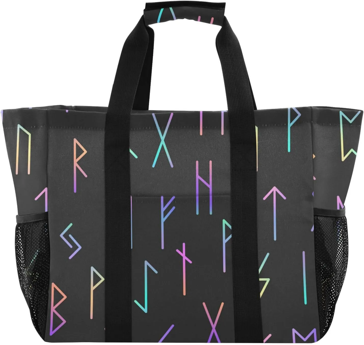 susiyo Rainbow Magic Rune Symbols Reusable Grocery Tote Bag Collapsible Canvas Beach Bag Large Travel Bags for Hiking Trip Pool