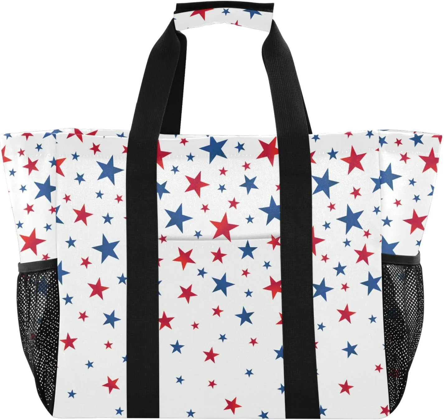 susiyo Red and Blue Stars Reusable Grocery Tote Bag Collapsible Canvas Beach Bag Large Travel Bags for Hiking Trip Pool