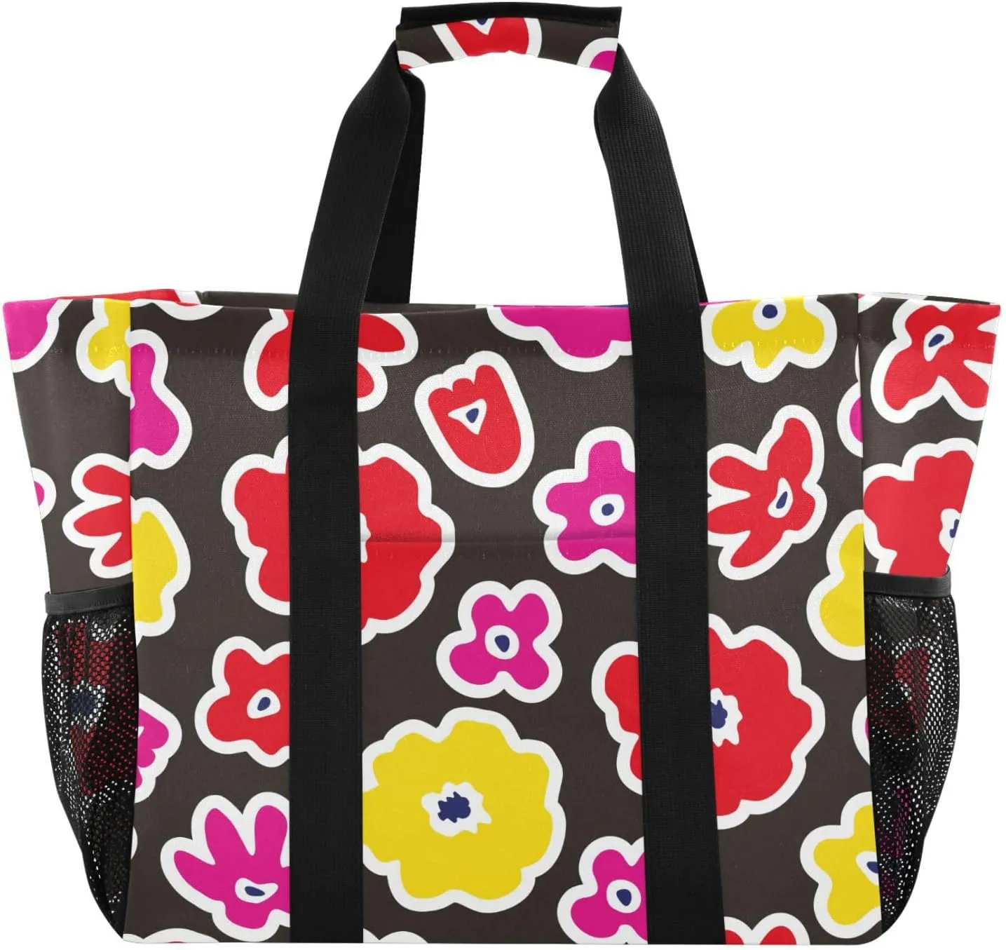 susiyo Retro Floral Reusable Grocery Tote Bag Collapsible Canvas Beach Bag Large Travel Bags for Hiking Trip Pool