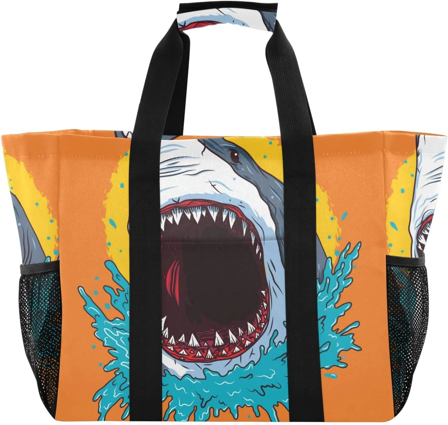 susiyo Shark Attack Reusable Grocery Tote Bag Collapsible Canvas Beach Bag Large Travel Bags for Hiking Trip Pool