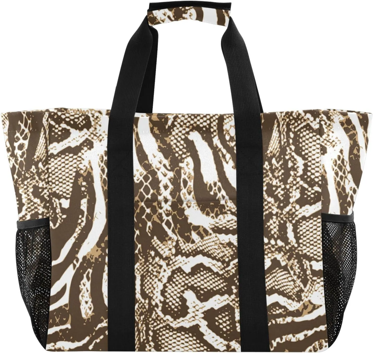 susiyo Snake Skin Animals Texture Reusable Grocery Tote Bag Collapsible Canvas Beach Bag Large Travel Bags for Hiking Trip Pool