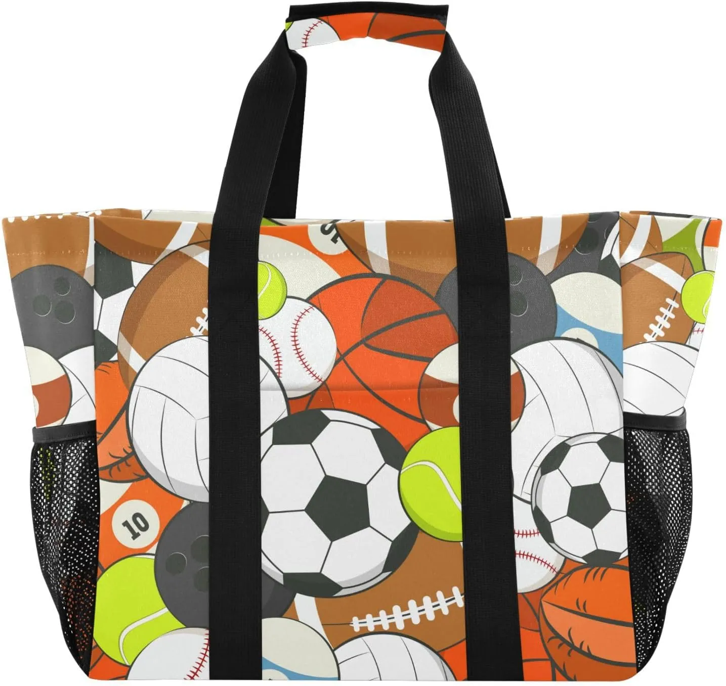susiyo Sports Colorful Balls Reusable Grocery Tote Bag Collapsible Canvas Beach Bag Large Travel Bags for Hiking Trip Pool