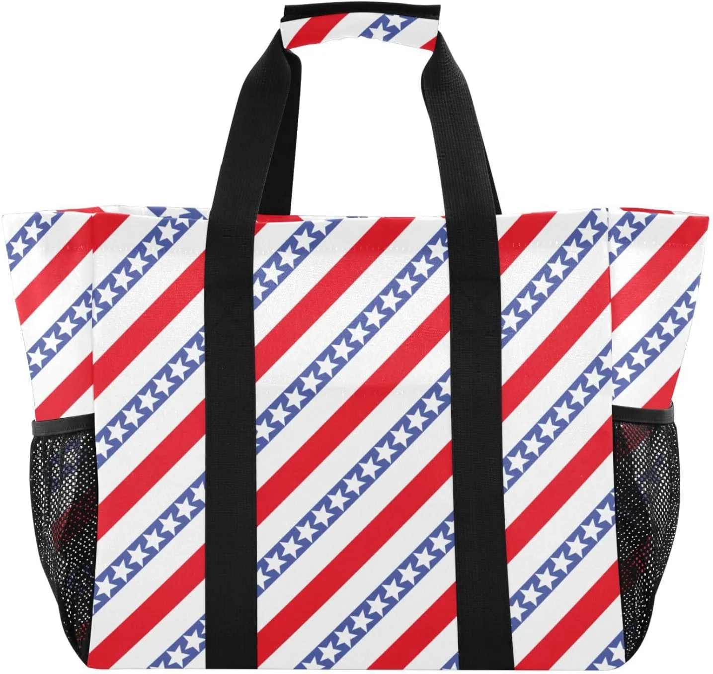 susiyo Stars and Stripes Reusable Grocery Tote Bag Collapsible Canvas Beach Bag Large Travel Bags for Hiking Trip Pool