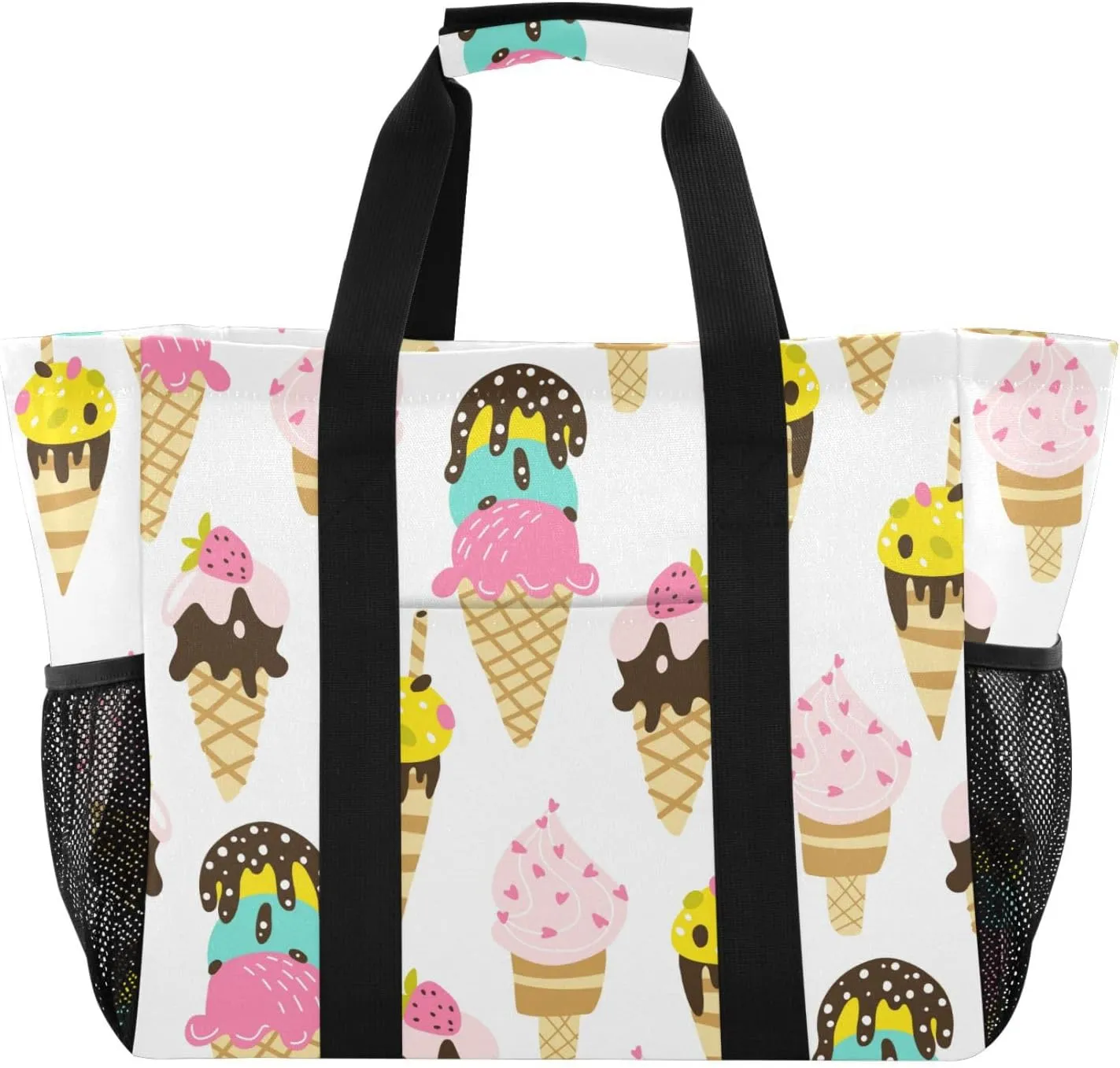 susiyo Summer Ice Cream Reusable Grocery Tote Bag Collapsible Canvas Beach Bag Large Travel Bags for Hiking Trip Pool