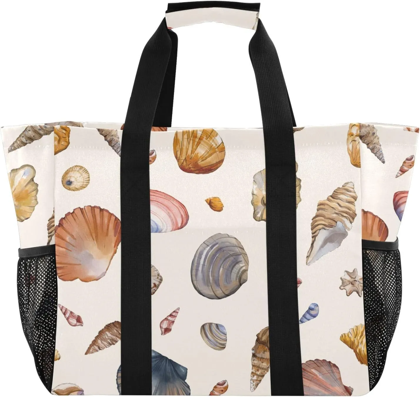 susiyo Summer Seashell Seamless Reusable Grocery Tote Bag Collapsible Canvas Beach Bag Large Travel Bags for Hiking Trip Pool