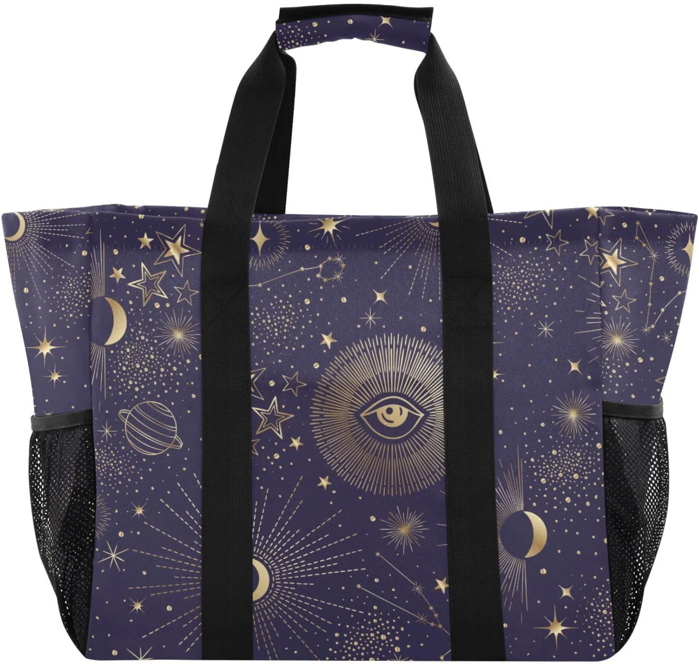 susiyo Sun Moon Stars Sky Night Reusable Grocery Tote Bag Collapsible Canvas Beach Bag Large Travel Bags for Hiking Trip Pool