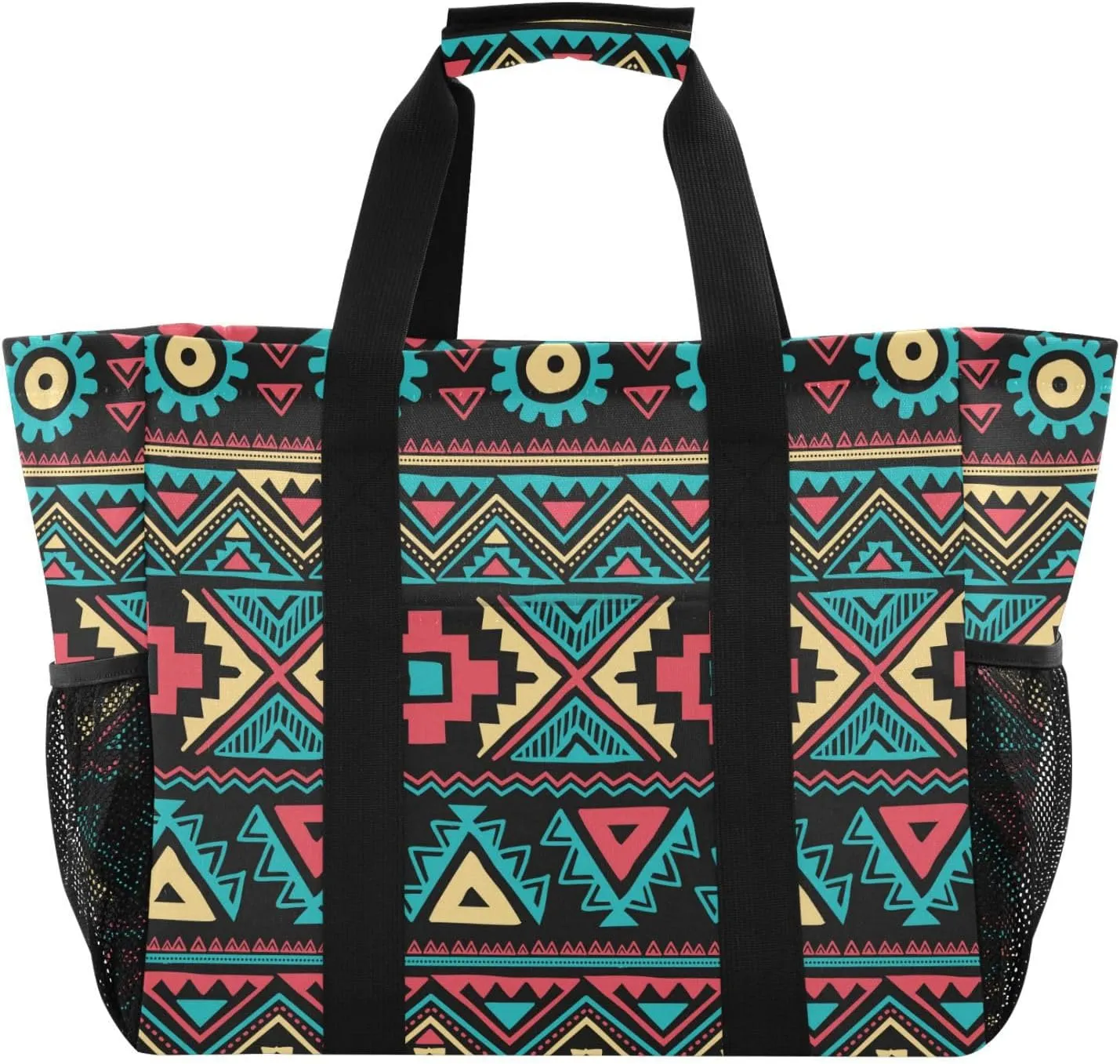 susiyo Tribal Vintage Ethnic Seamless Reusable Grocery Tote Bag Collapsible Canvas Beach Bag Large Travel Bags for Hiking Trip Pool