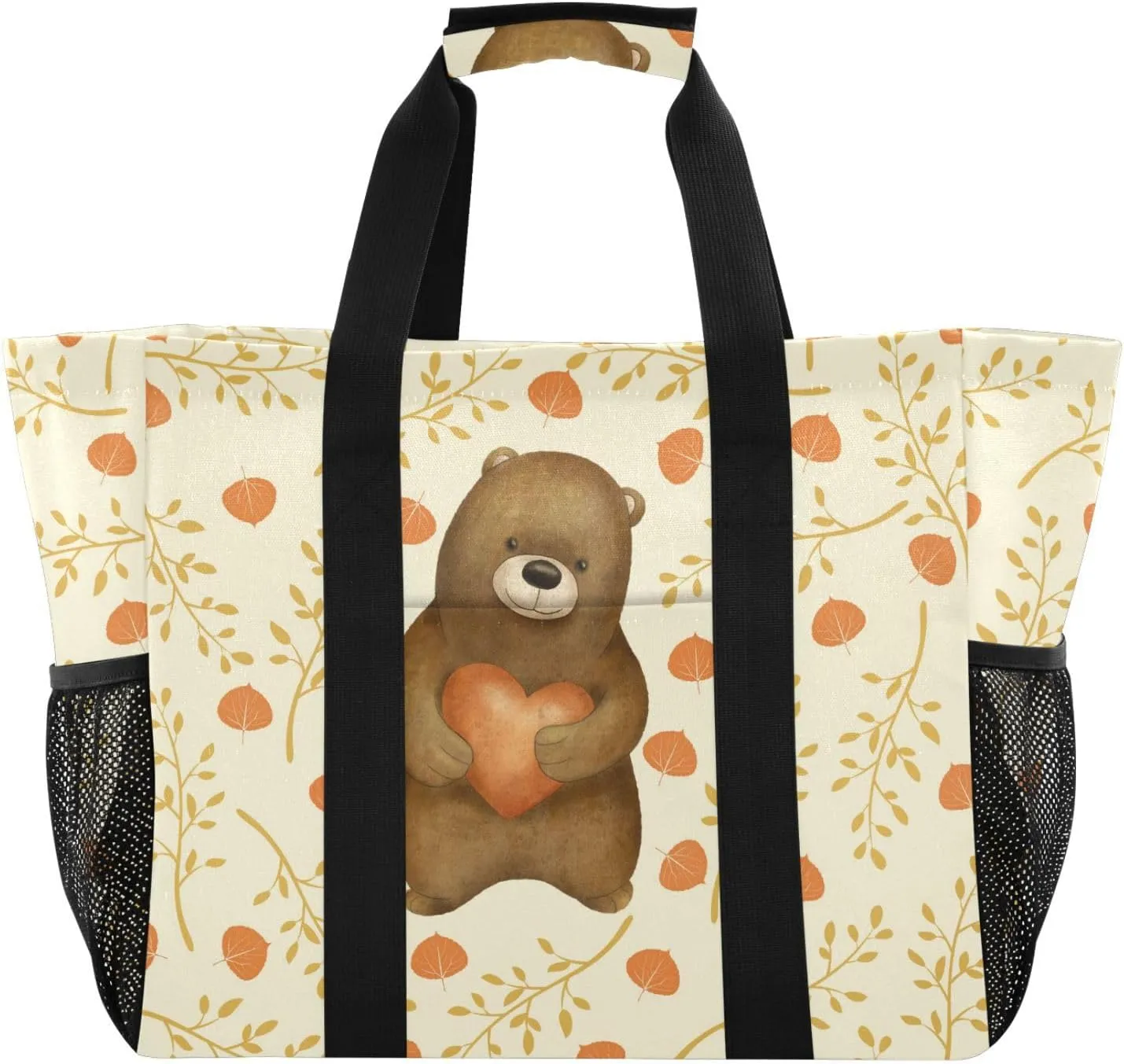 susiyo Valentine Cute Bear with Heart Reusable Grocery Tote Bag Collapsible Canvas Beach Bag Large Travel Bags for Hiking Trip Pool
