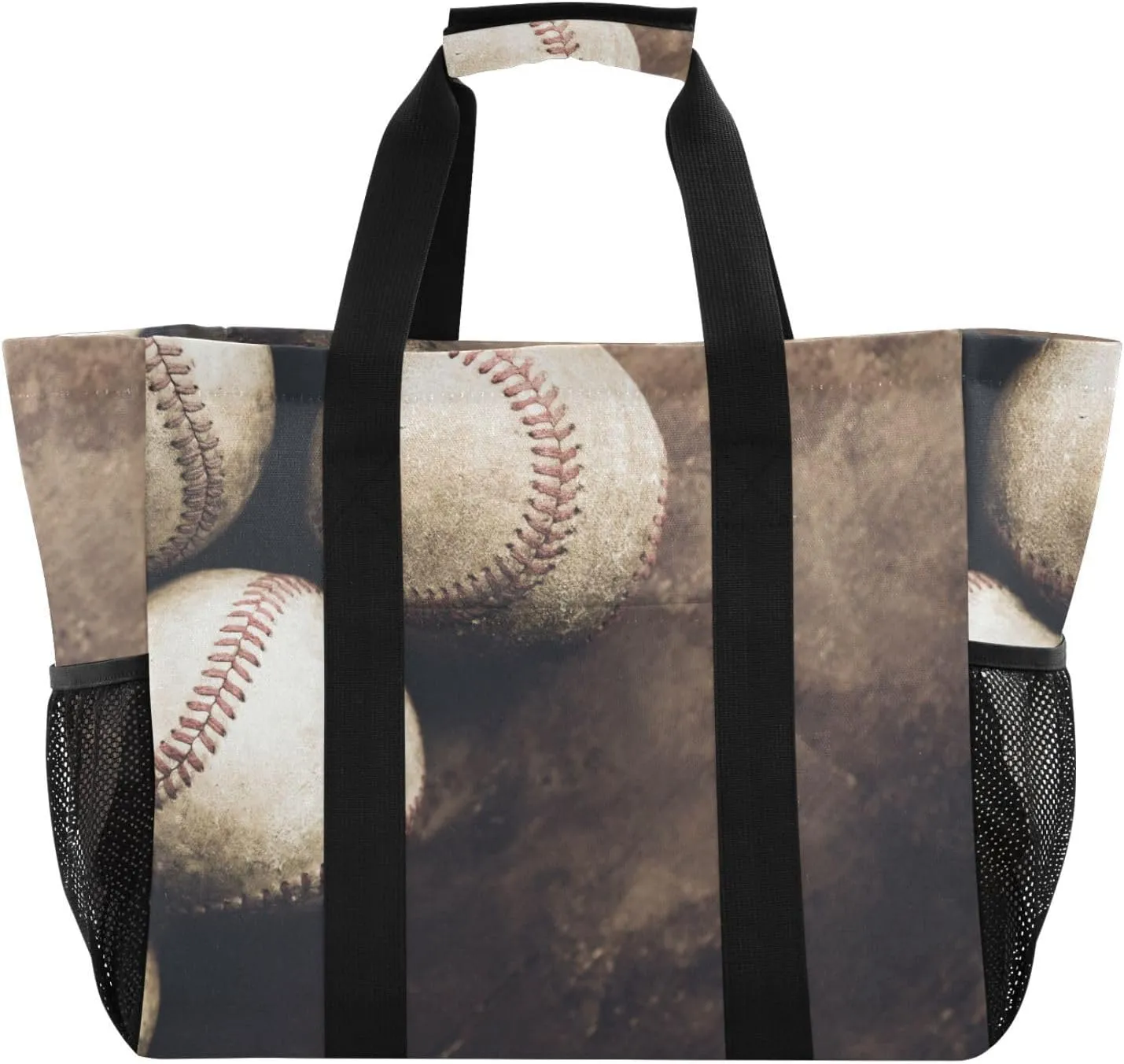 susiyo Vintage Old Baseball Balls Reusable Grocery Tote Bag Collapsible Canvas Beach Bag Large Travel Bags for Hiking Trip Pool