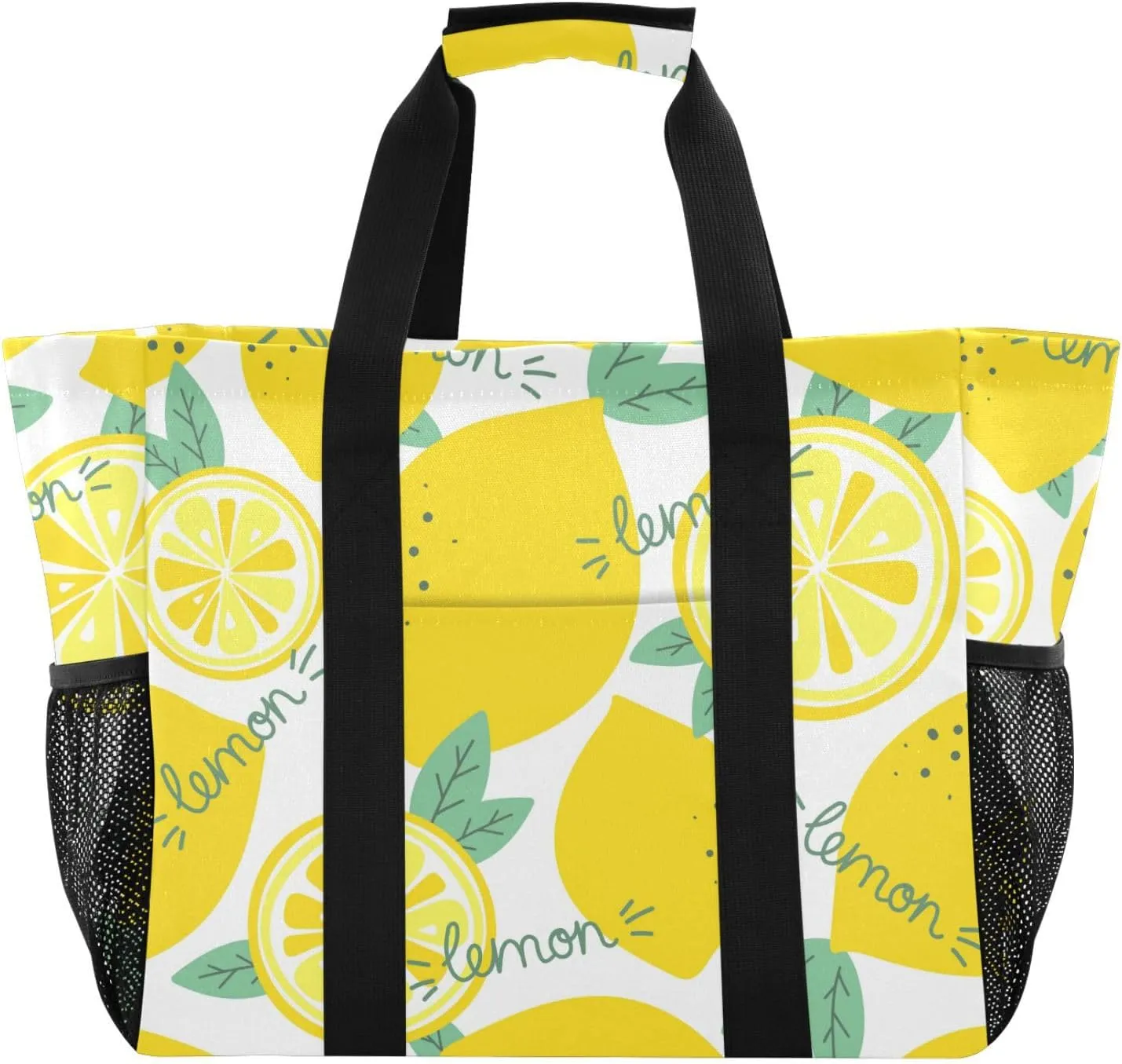 susiyo Yellow Lemon Fruits Reusable Grocery Tote Bag Collapsible Canvas Beach Bag Large Travel Bags for Hiking Trip Pool