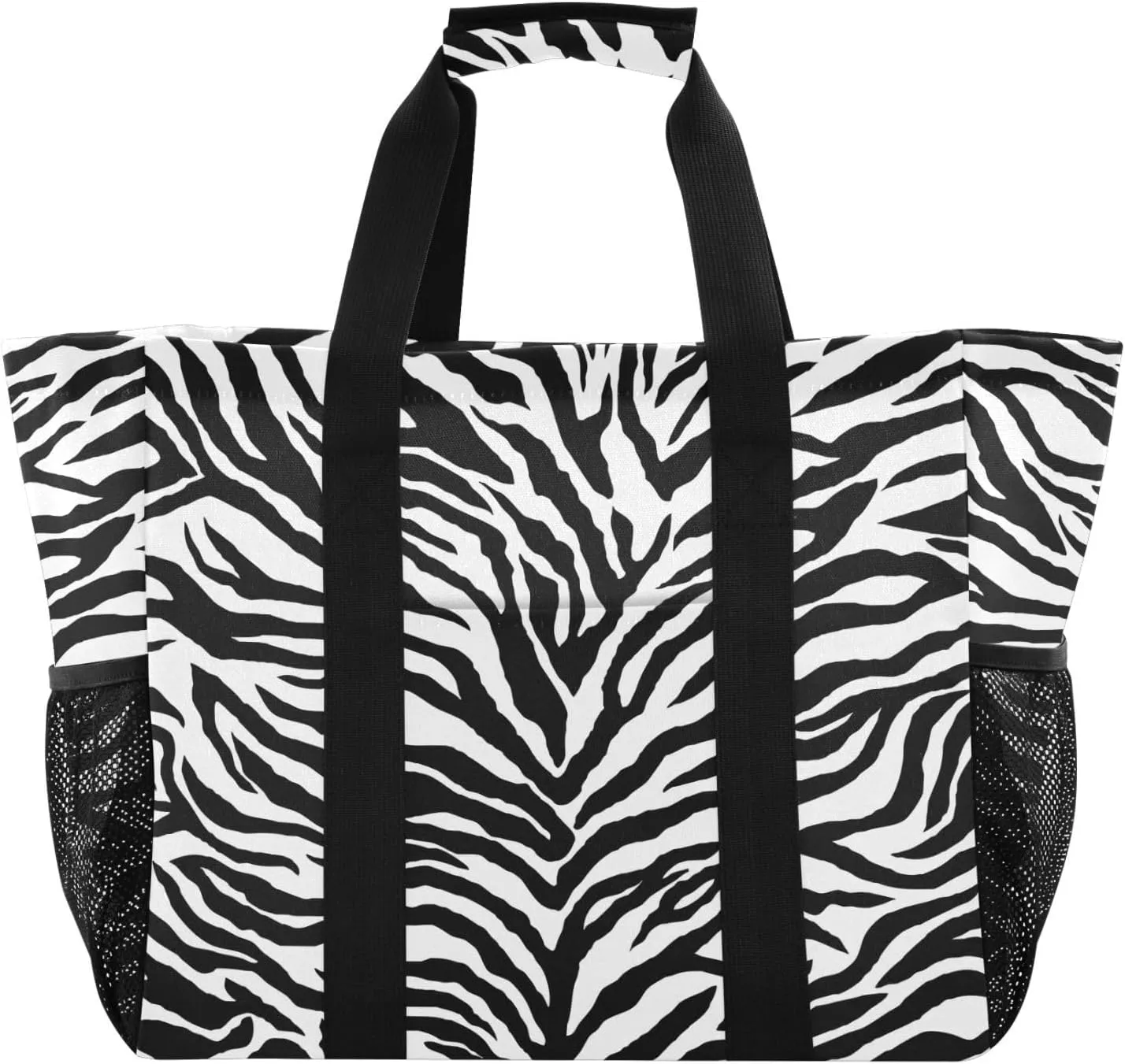 susiyo Zebra Pattern Animal Print Reusable Grocery Tote Bag Collapsible Canvas Beach Bag Large Travel Bags for Hiking Trip Pool