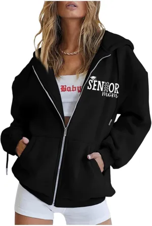 Sweatshirt for Women Senior Mom 2025 Womens Zip Up Hoodies Long Sleeve Fall Oversized Sweatshirts