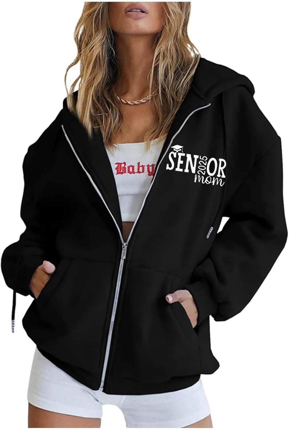 Sweatshirt for Women Senior Mom 2025 Womens Zip Up Hoodies Long Sleeve Fall Oversized Sweatshirts