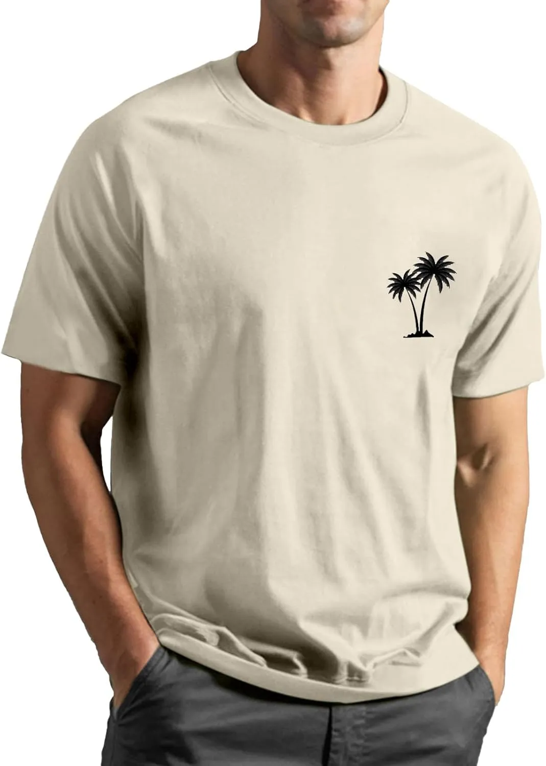 T Shirts for Man Palm Tree Printed Graphic Tees Casual Summer Beach Tops Short Sleeve Crew Neck Basic Tee Shirts
