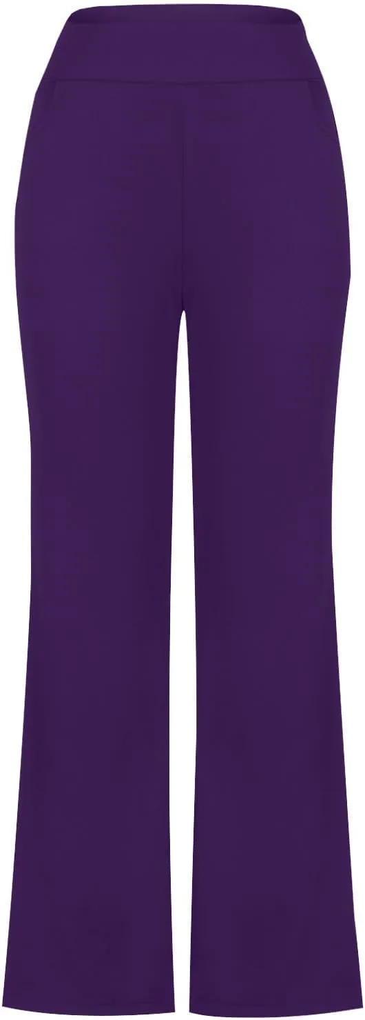 TANGNADE Women's Flare Cropped Work Pants Elastic High Waist Wide Leg Casual Slacks with Pocket Business Trousers