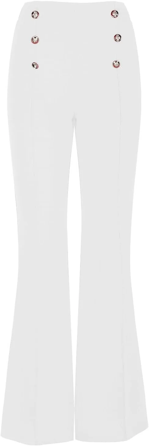 TANGNADE Women's High Waisted Double Breasted Elastic Flared Dress Pants Casual Work Pants Trendy Trouser Suit Pants