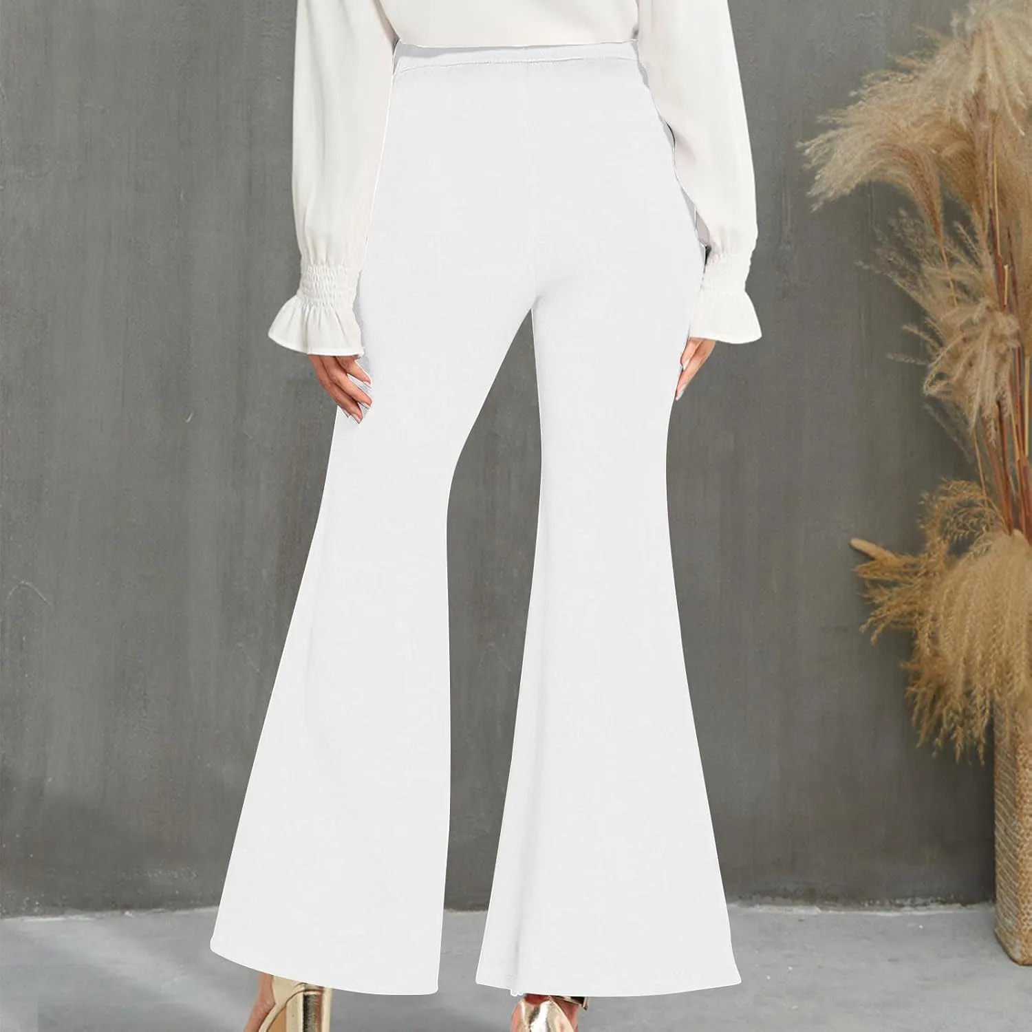 TANGNADE Women's High Waisted Double Breasted Elastic Flared Dress Pants Casual Work Pants Trendy Trouser Suit Pants