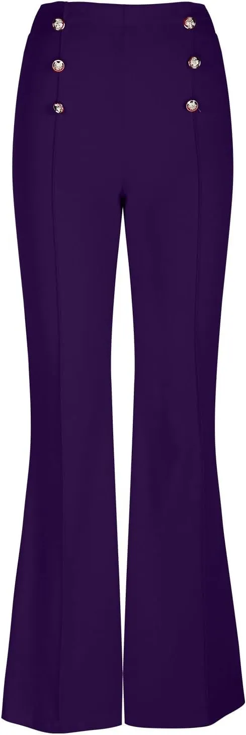 TANGNADE Women's High Waisted Double Breasted Elastic Flared Dress Pants Casual Work Pants Trendy Trouser Suit Pants