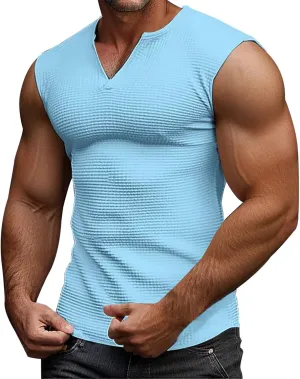 Tank Tops Men Sleeveless Summer Beach Knit Casual V Neck Muscle Gym Workout Fashion Vest Big and Tall Vacation Tanktops