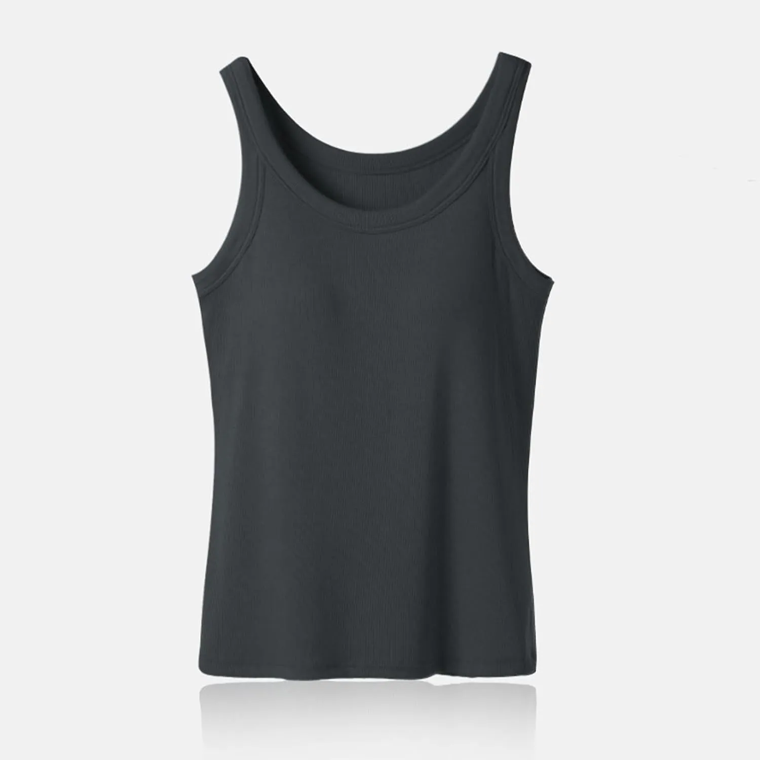 Tank with Built in Bra for Women Scoop Neck Spaghetti Strap Tank Top Ribbed Sleeveless Slim Fit Summer Casual Outfits
