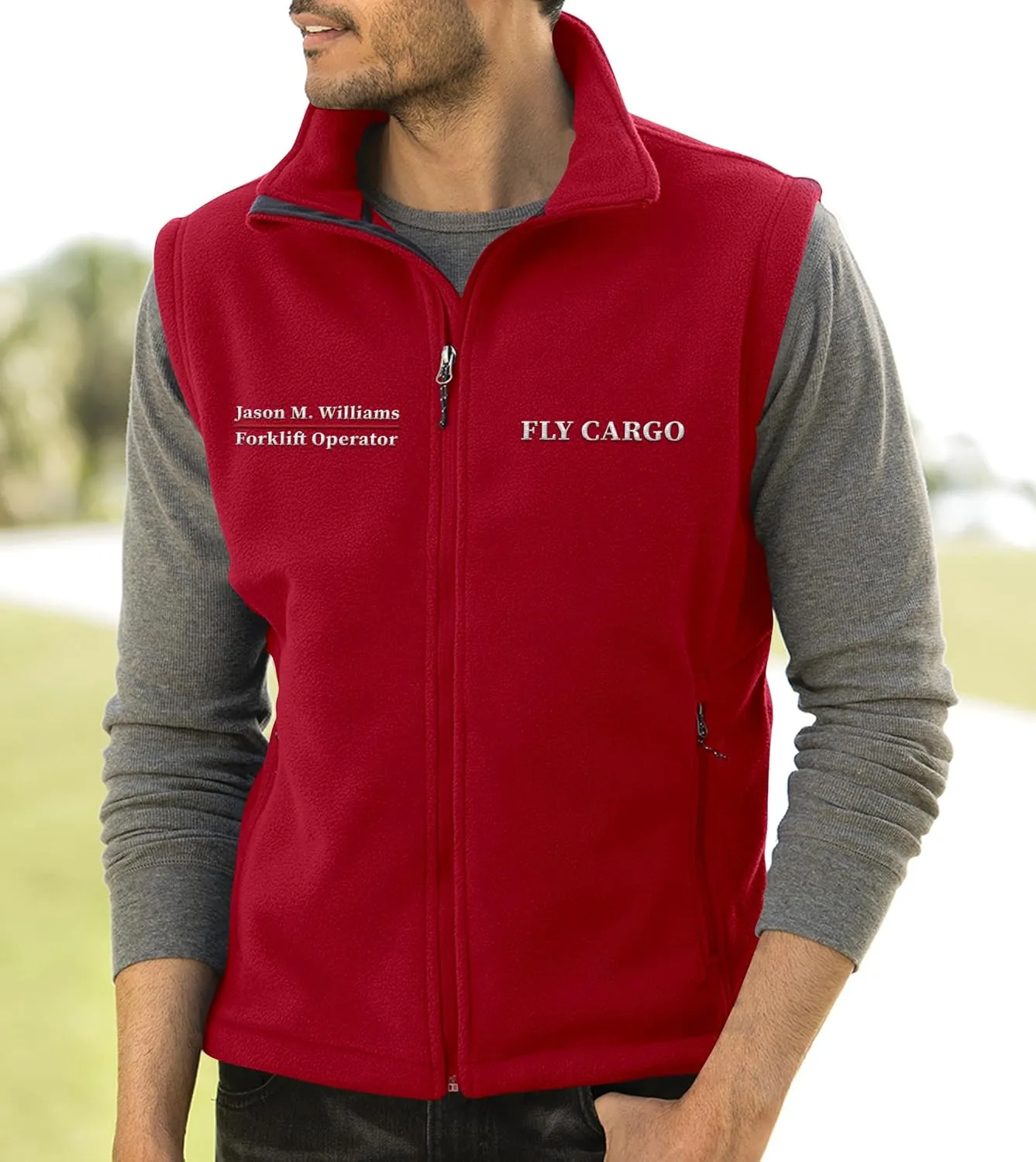 TEEAMORE Custom Embroidered Fleece Vest for Men Add Your Text Personalized Embroidery Zip Up Sleeveless Vest