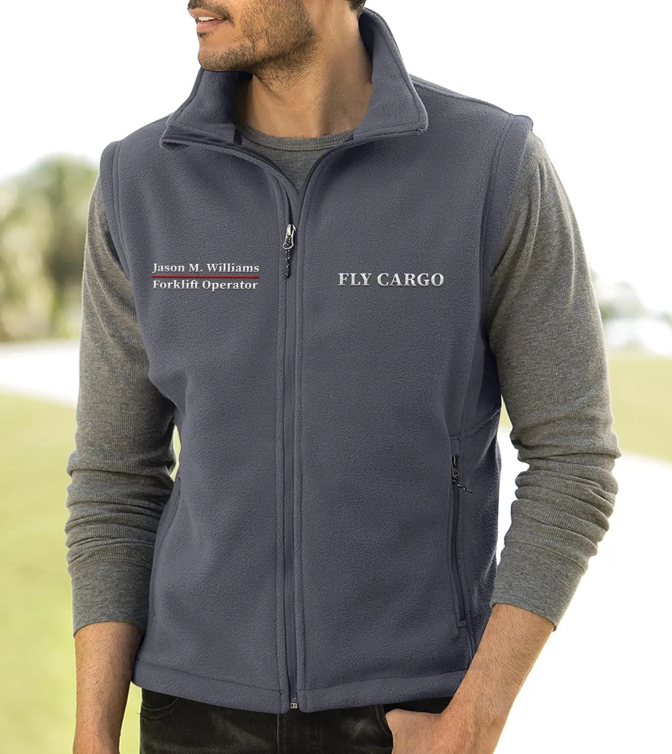 TEEAMORE Custom Embroidered Fleece Vest for Men Add Your Text Personalized Embroidery Zip Up Sleeveless Vest