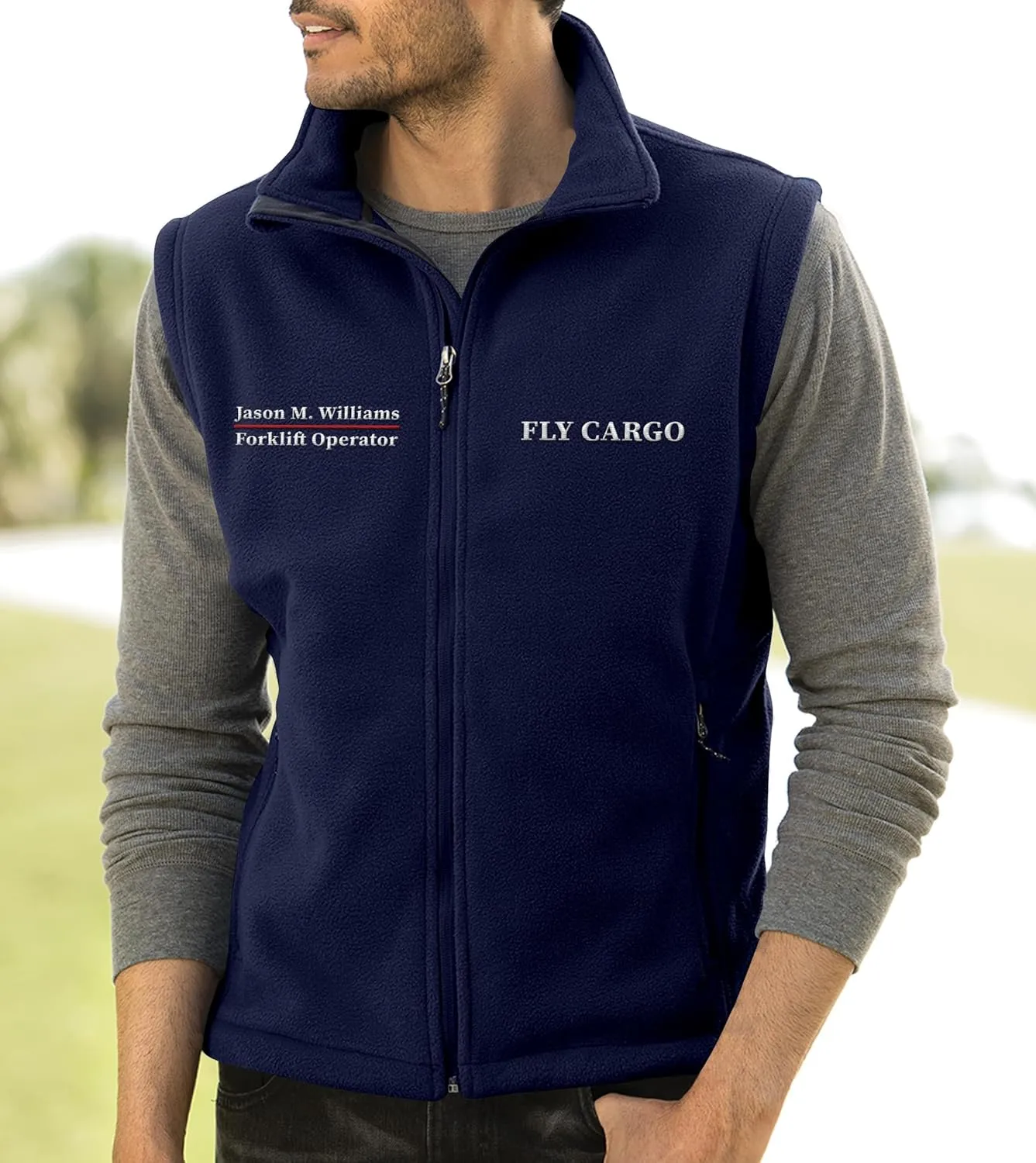 TEEAMORE Custom Embroidered Fleece Vest for Men Add Your Text Personalized Embroidery Zip Up Sleeveless Vest