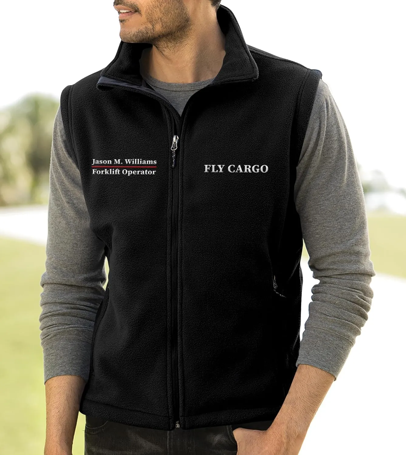 TEEAMORE Custom Embroidered Fleece Vest for Men Add Your Text Personalized Embroidery Zip Up Sleeveless Vest