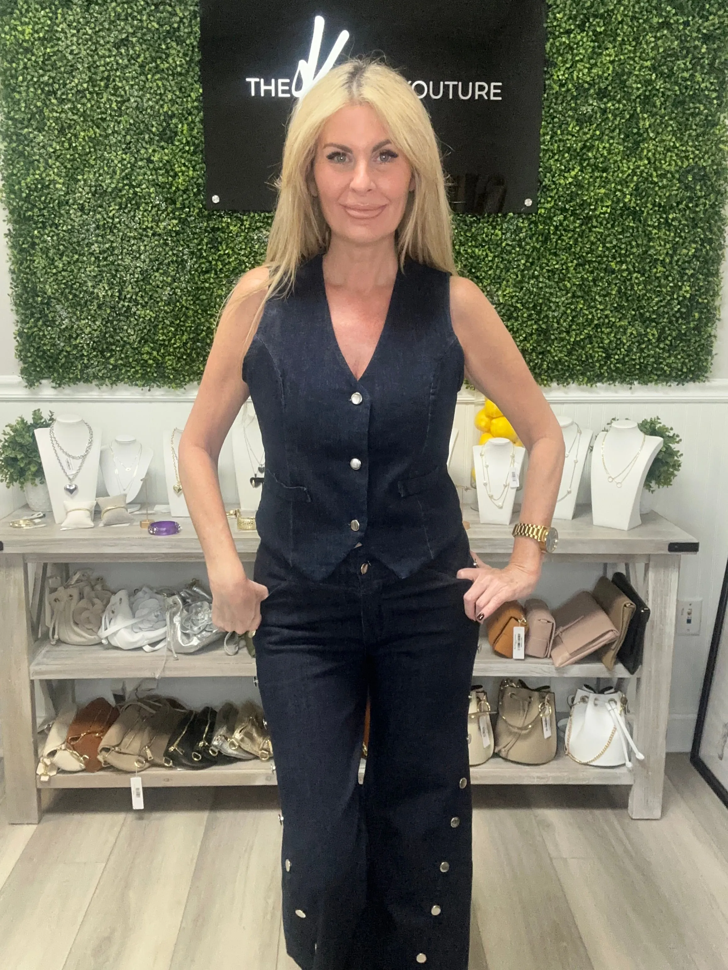 The Cynthia Denim Vest Set