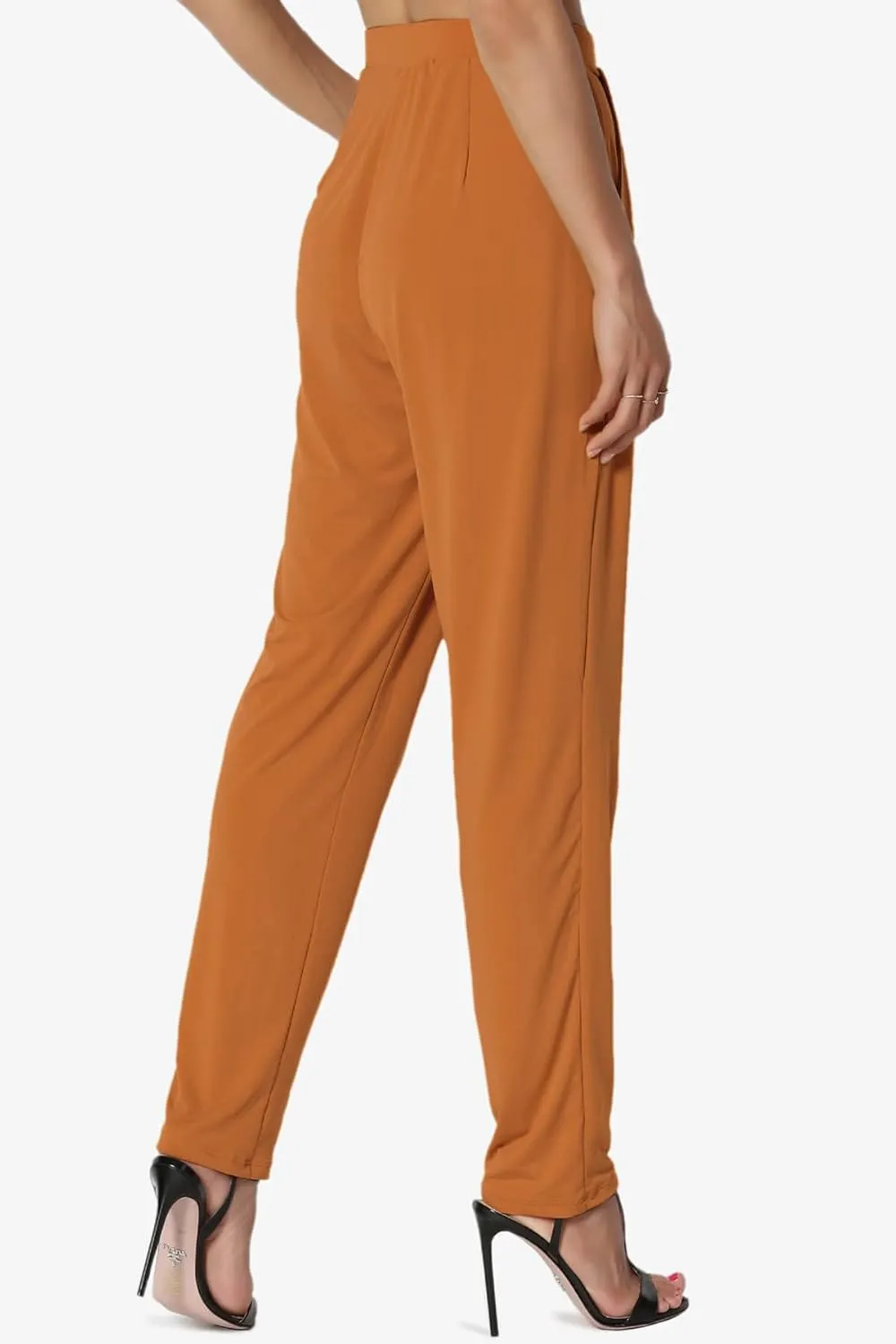TheMogan Women's Chic Pleated Elastic High Waist Pants Lightweight Relaxed Fit Comfort Trousers