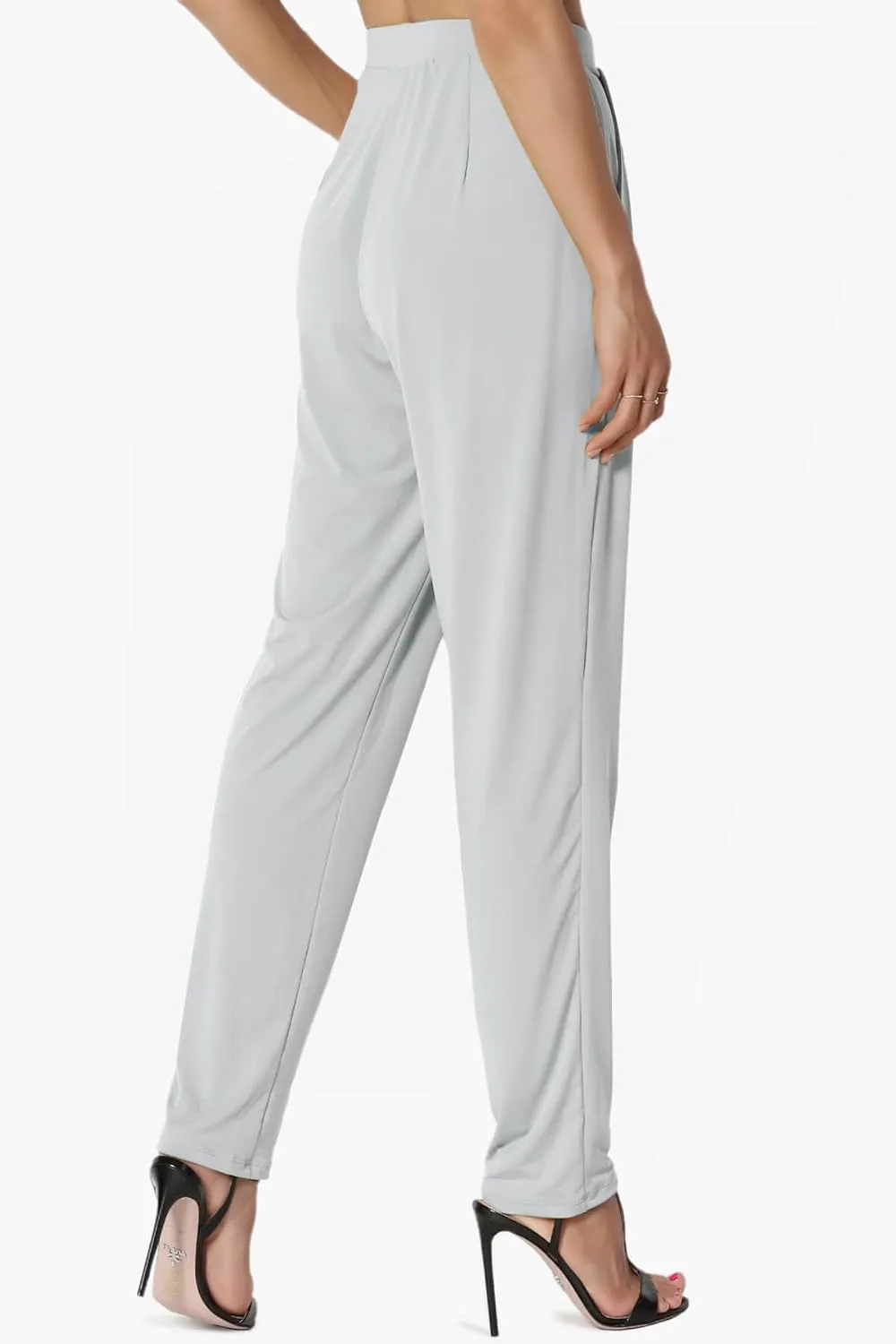 TheMogan Women's Chic Pleated Elastic High Waist Pants Lightweight Relaxed Fit Comfort Trousers