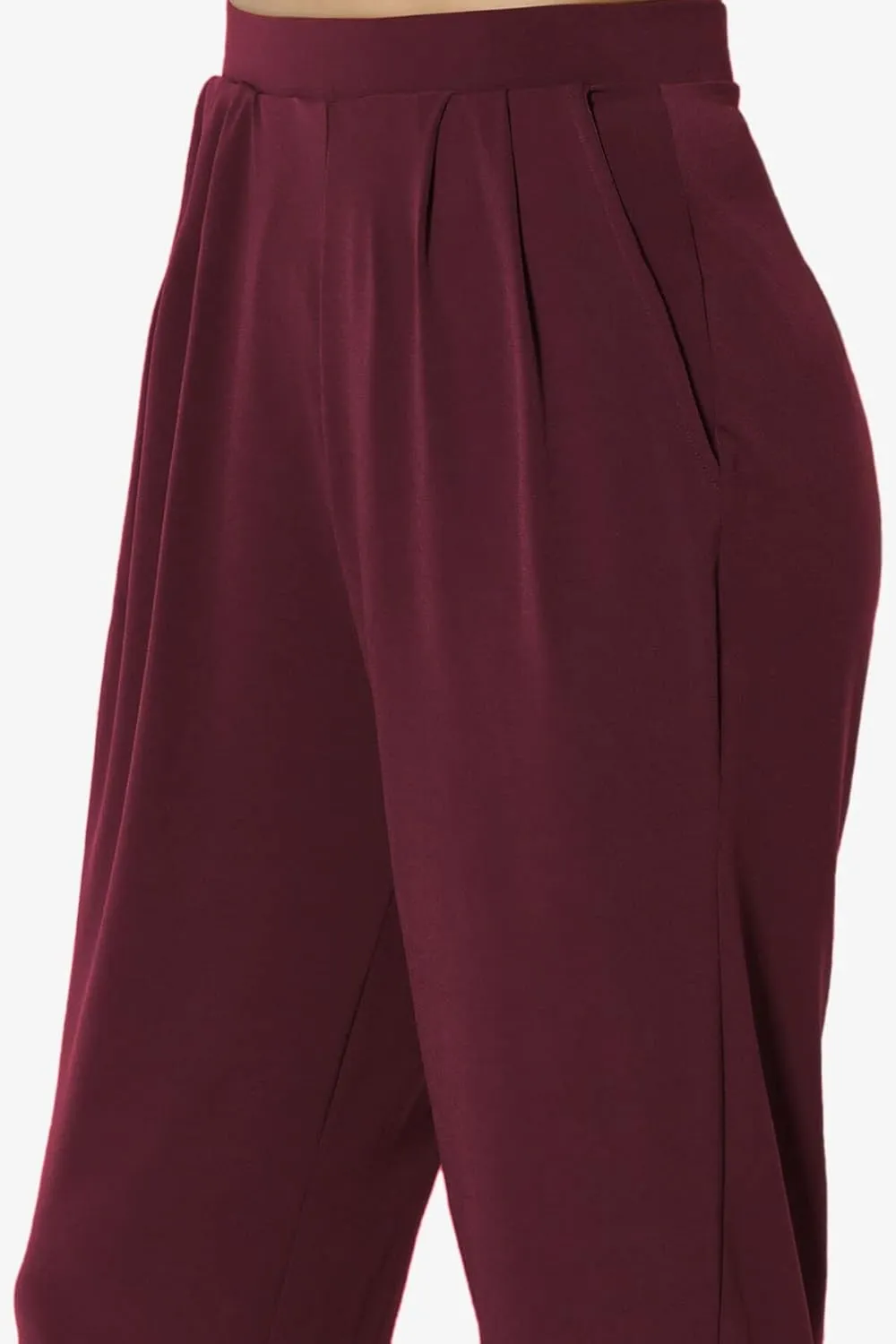 TheMogan Women's Chic Pleated Elastic High Waist Pants Lightweight Relaxed Fit Comfort Trousers
